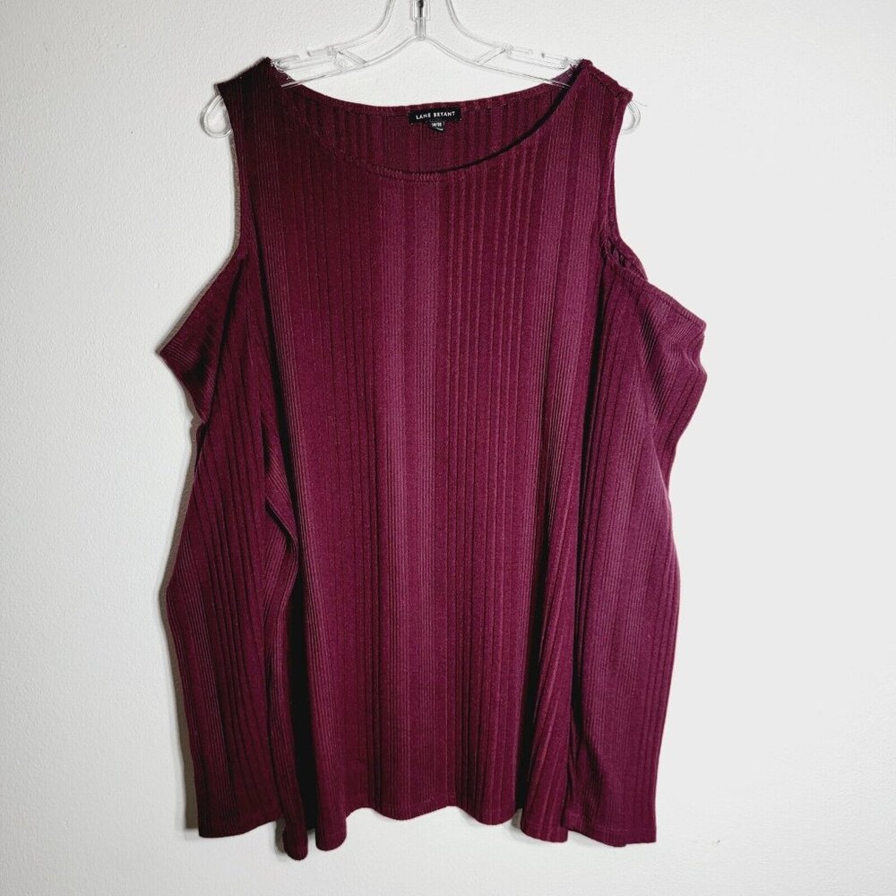 Lane Bryant Cold Shoulder Top Plus‎ Size 26/28 Ribbed Long Sleeve Pullover